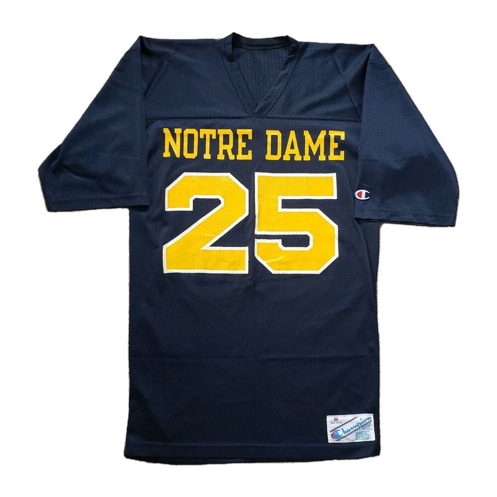 Vintage 90s Champion Notre Dame #25 Sz Medium USA Made Mens Blue Jersey Nylon